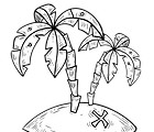 Black and white illustration of an island
